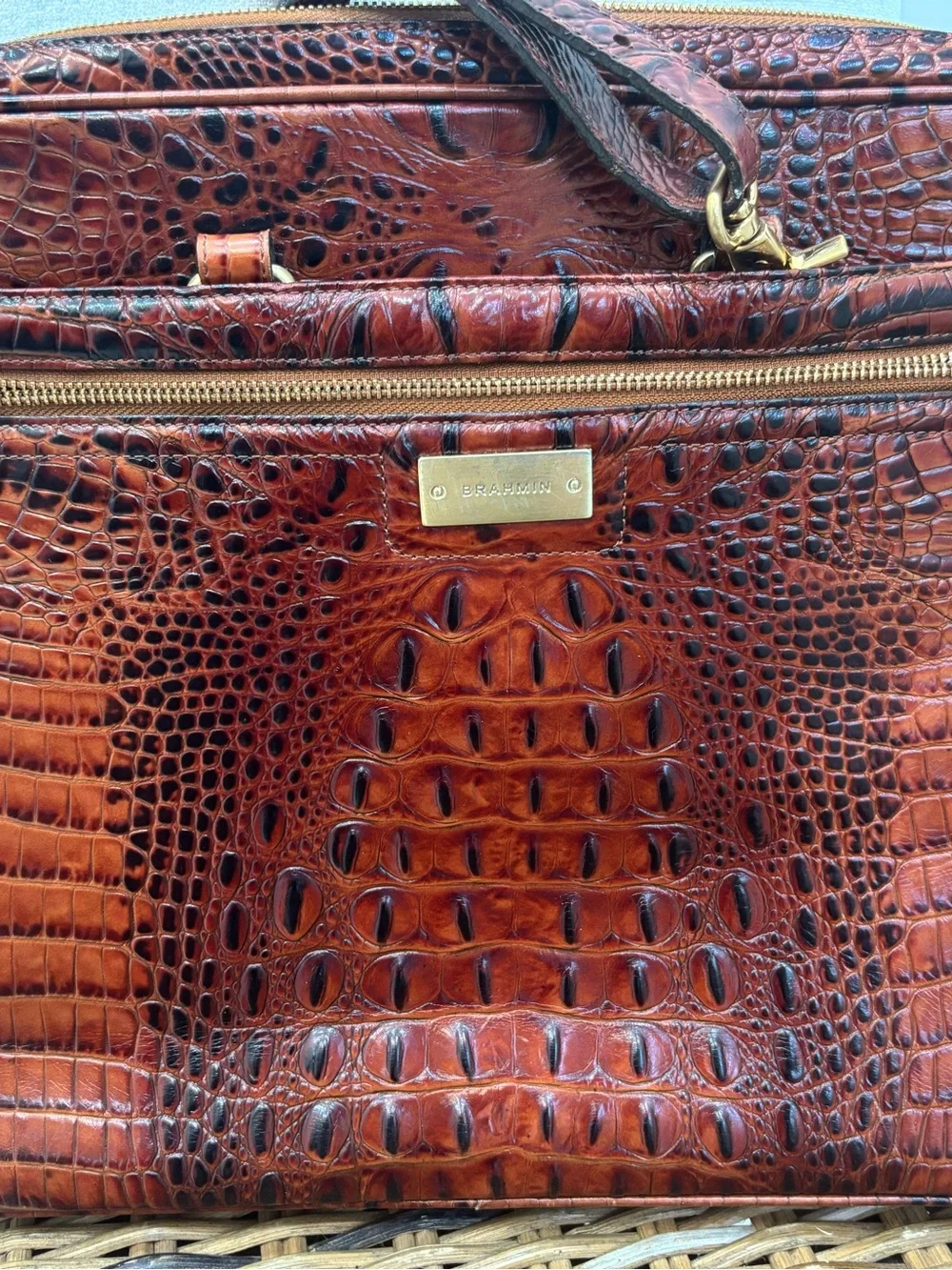 Brahmin Brown Croc-Embossed Leather Laptop Briefcase
